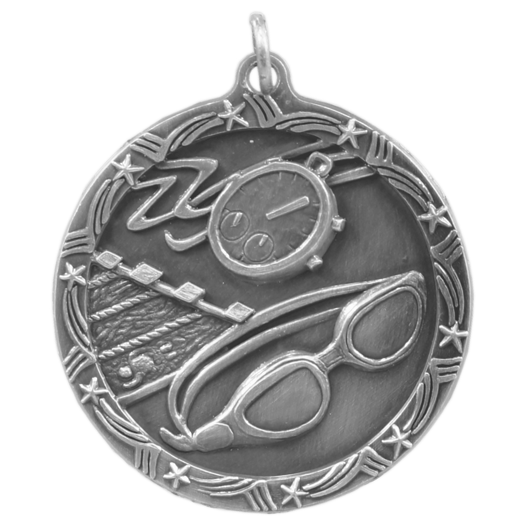 Antique Silver Swimming Shooting Star Medal - 1 3/4"
