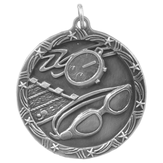 Antique Silver Swimming Shooting Star Medal - 1 3/4"