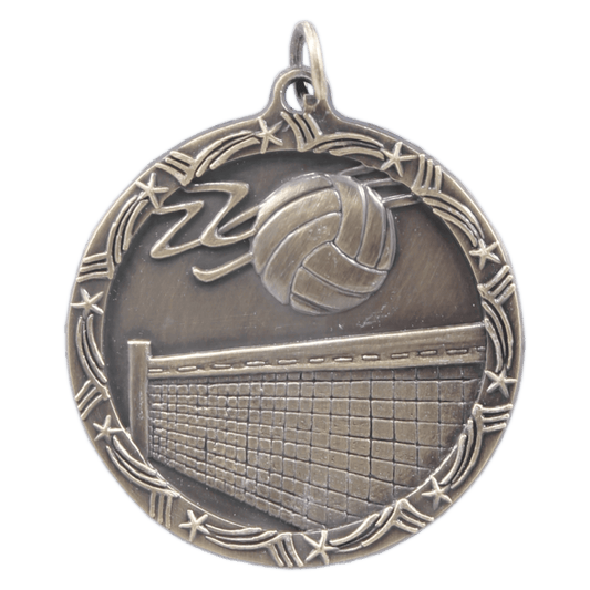 Antique Gold Volleyball Shooting Star Medal - 1 3/4"