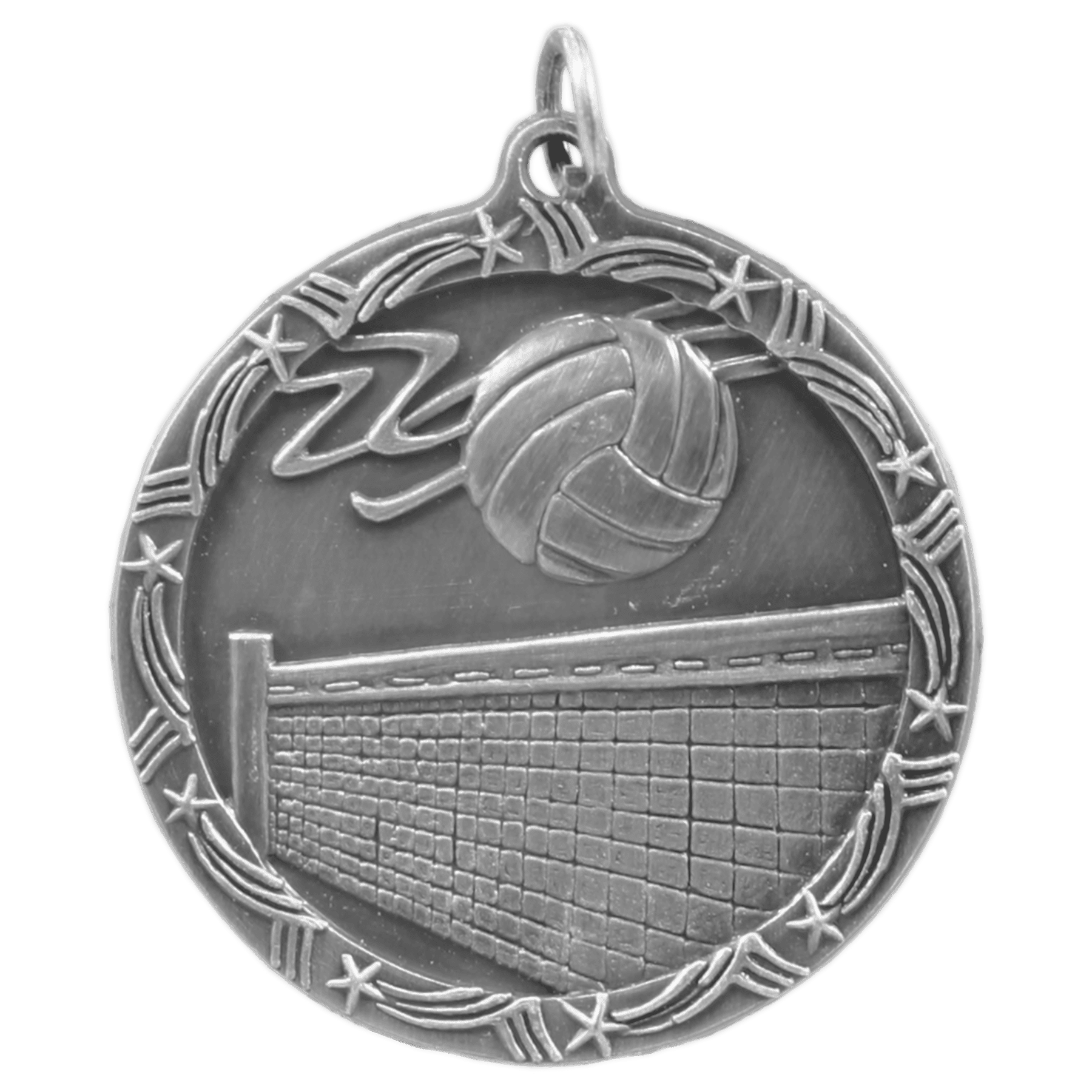 Antique Silver Volleyball Shooting Star Medal - 1 3/4"