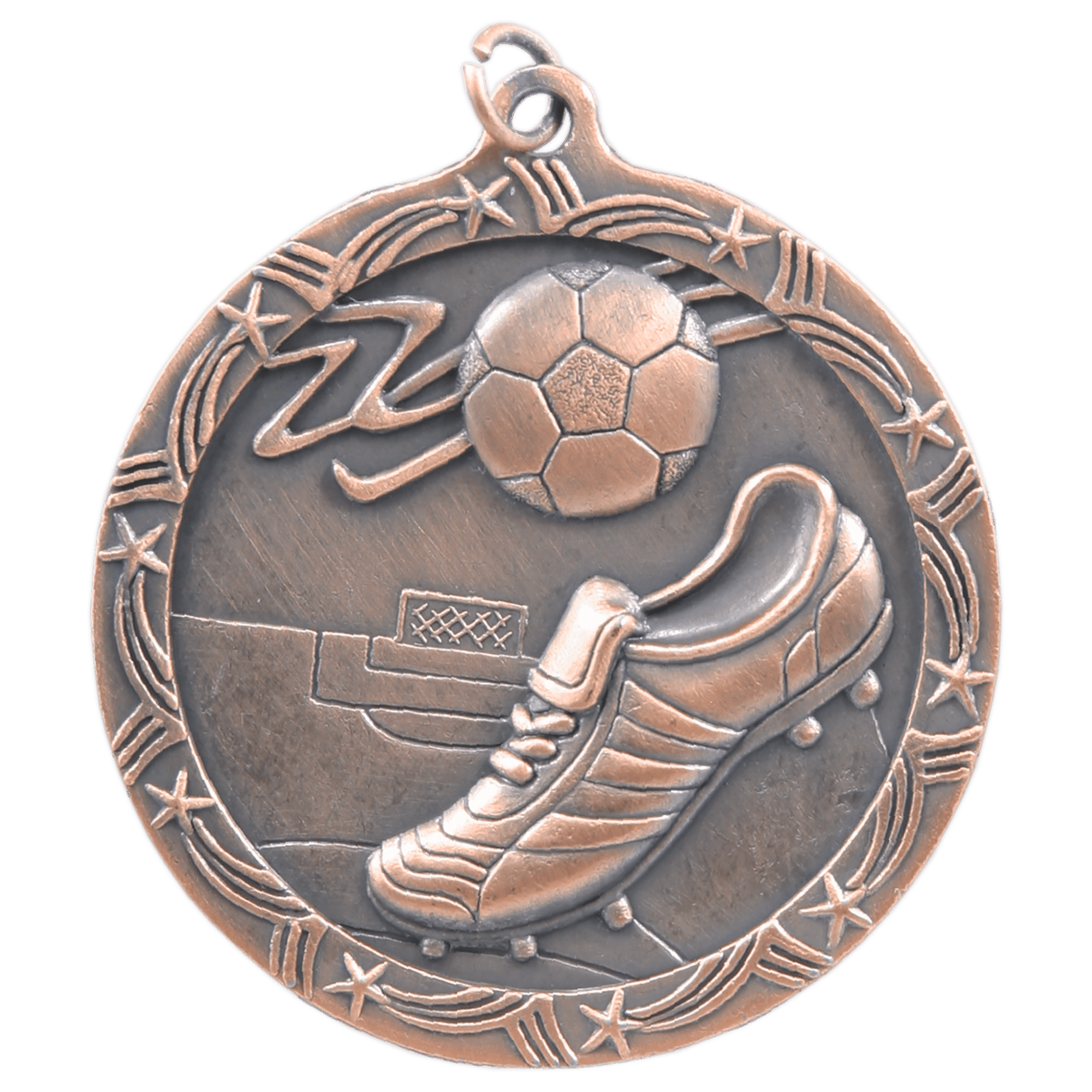 Antique Bronze Soccer Shooting Star Medal - 2 1/2"