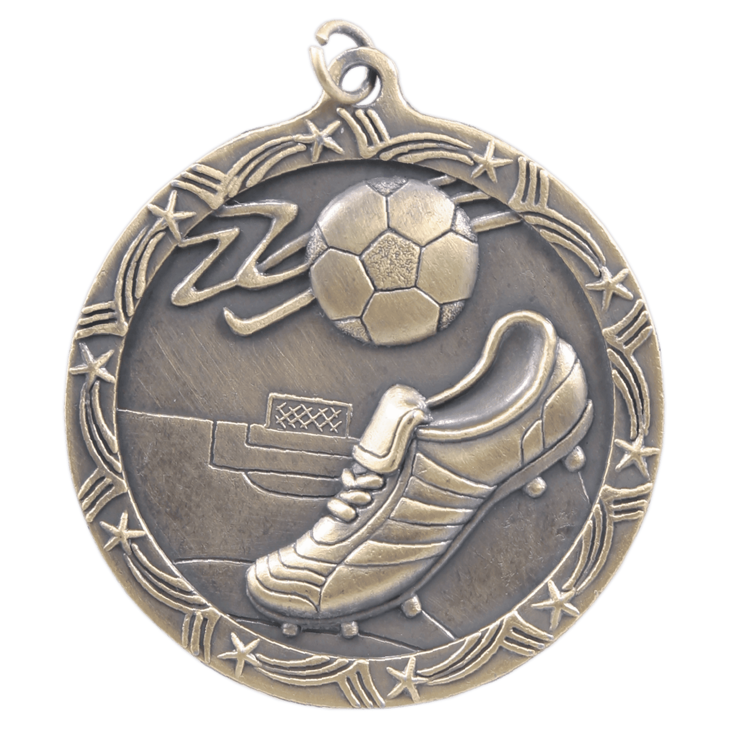 Antique Gold Soccer Shooting Star Medal - 2 1/2"