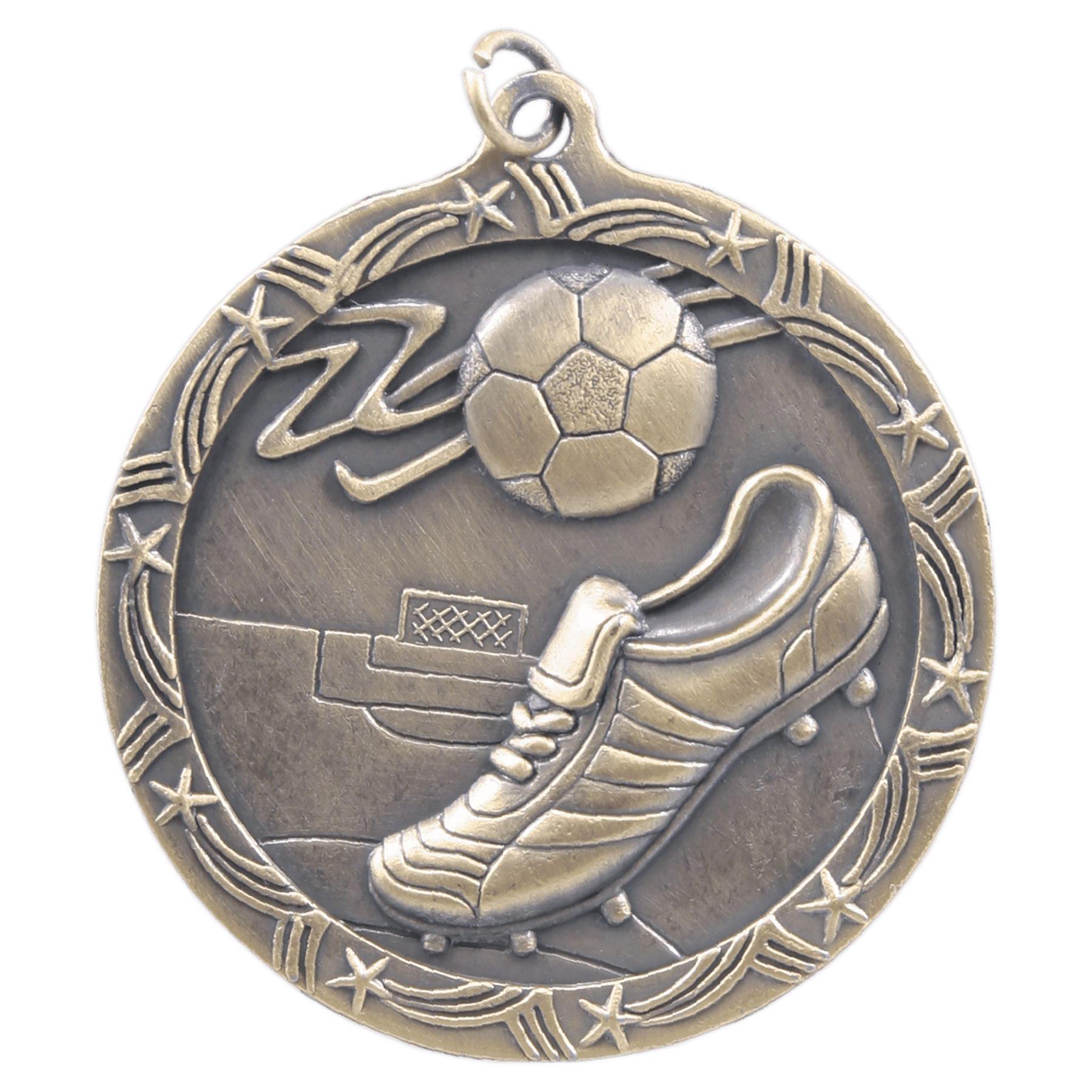 Antique Gold Soccer Shooting Star Medal - 2 1/2"