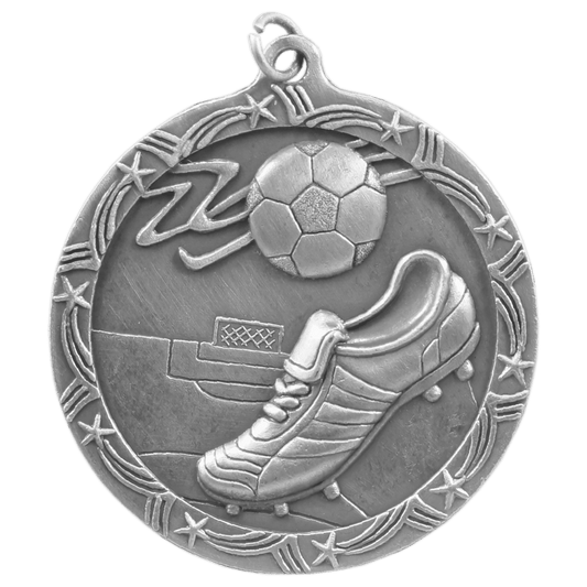 Antique Silver Soccer Shooting Star Medal - 2 1/2"