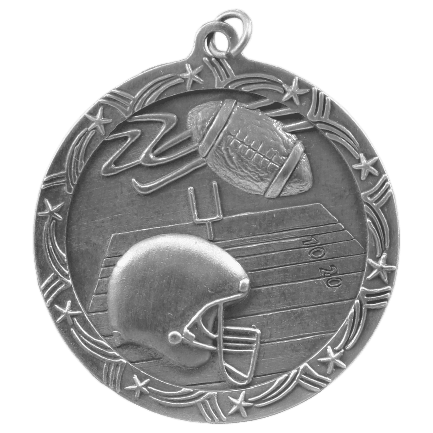 Antique Silver Football Shooting Star Medal - 2 1/2"