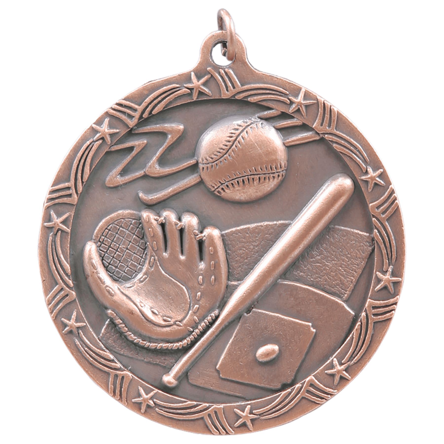 2 1/2" Antique Bronze Baseball/Softball Shooting Star Medal