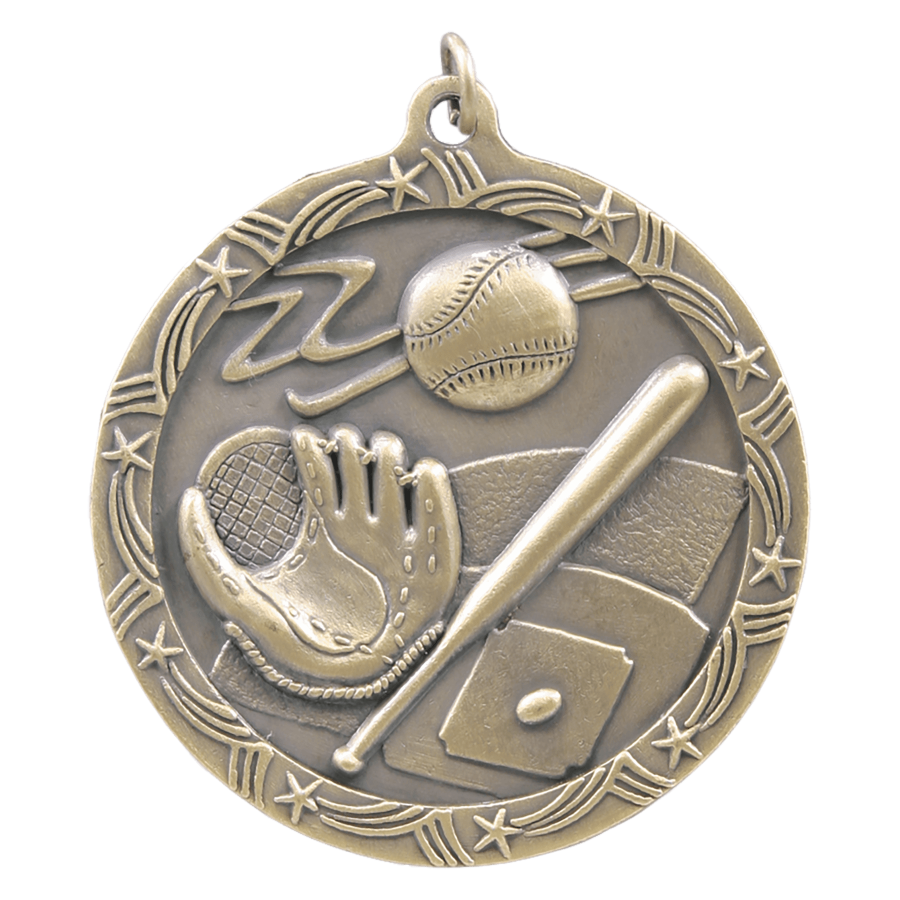 2 1/2" Antique Gold Baseball/Softball Shooting Star Medal