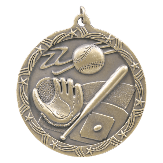 2 1/2" Antique Gold Baseball/Softball Shooting Star Medal