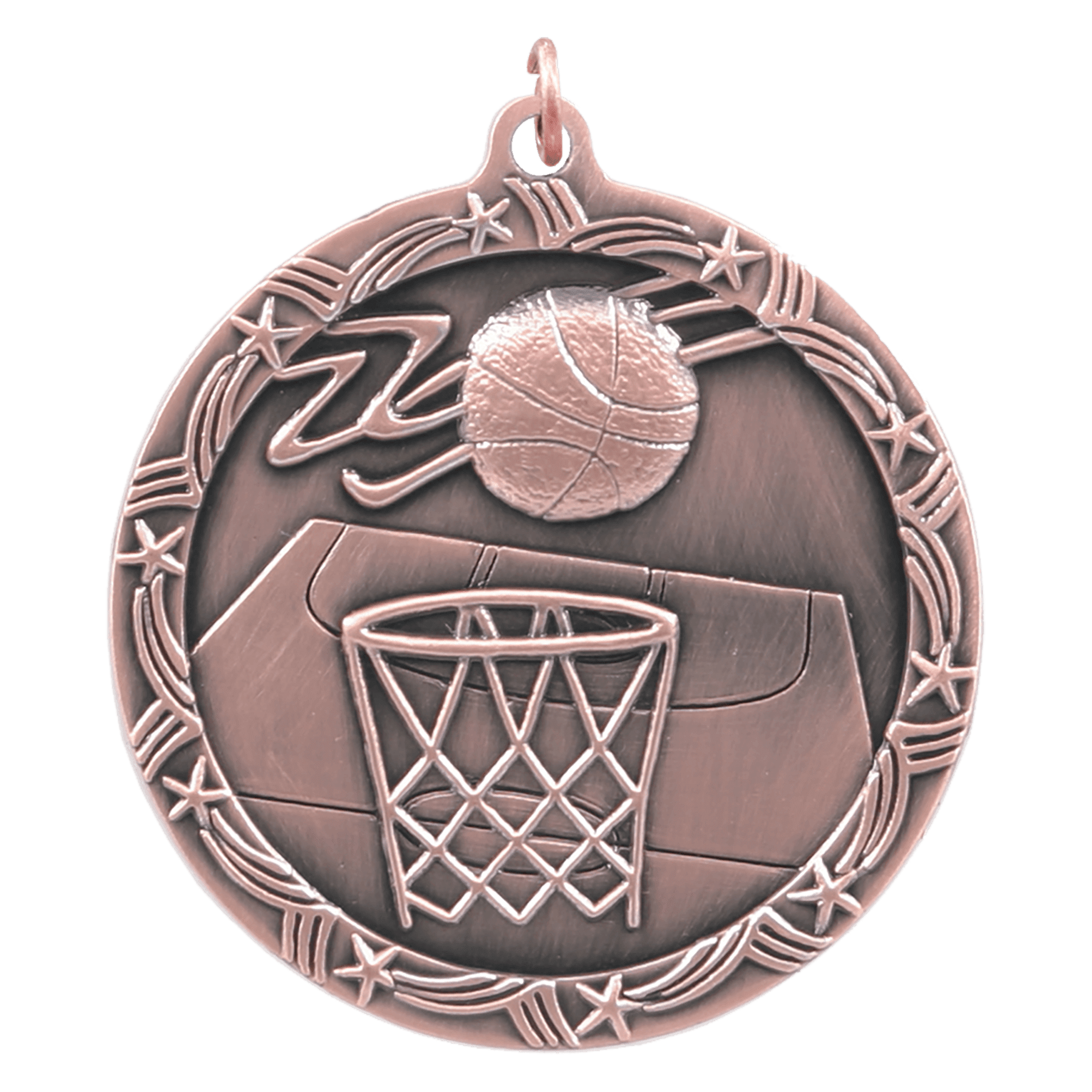 Antique Bronze Basketball Shooting Star Medal - 2 1/2"