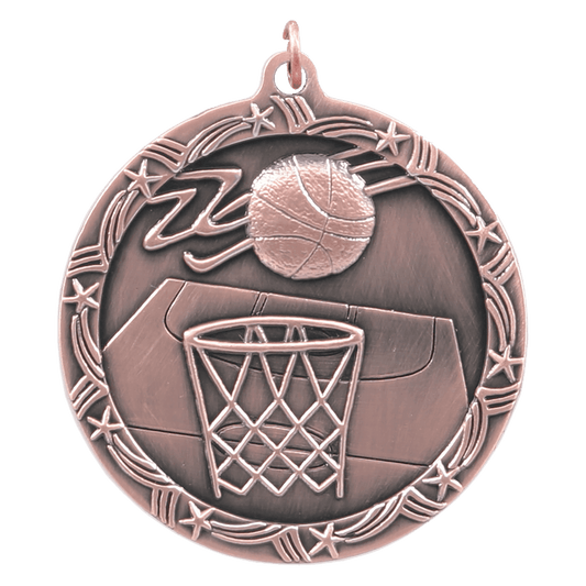 Antique Bronze Basketball Shooting Star Medal - 2 1/2"