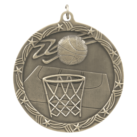2 1/2" Antique Gold Basketball Shooting Star Medal