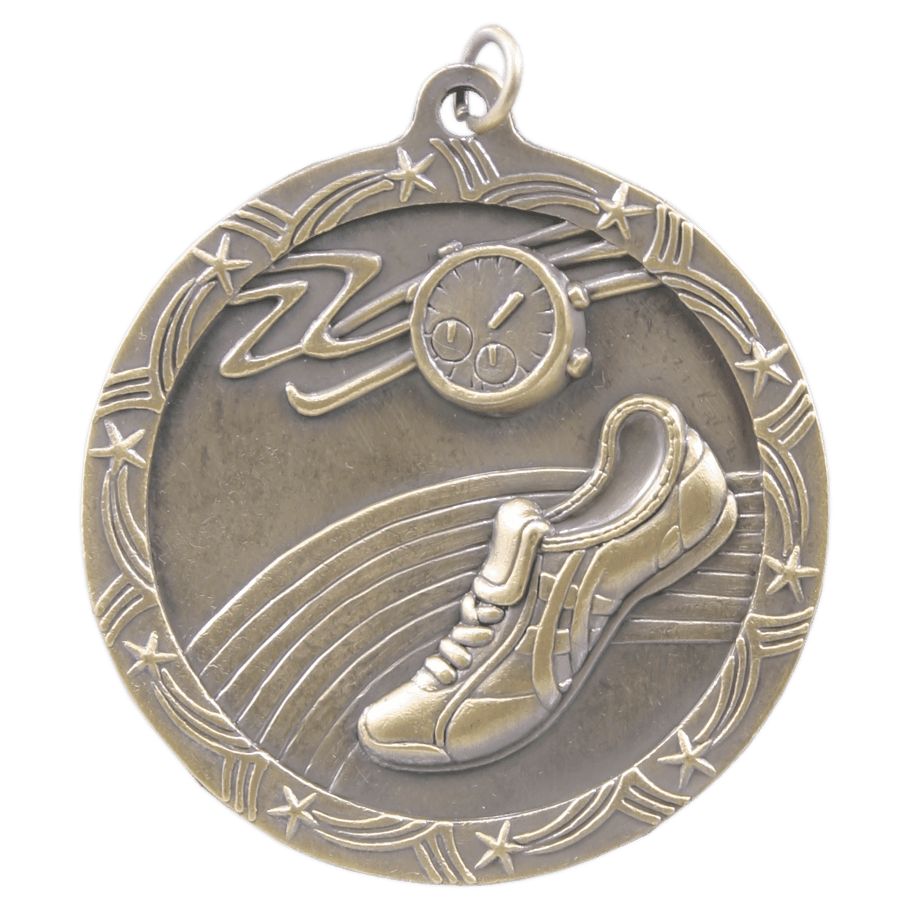 Antique Gold Track Shooting Star Medal - 2 1/2"