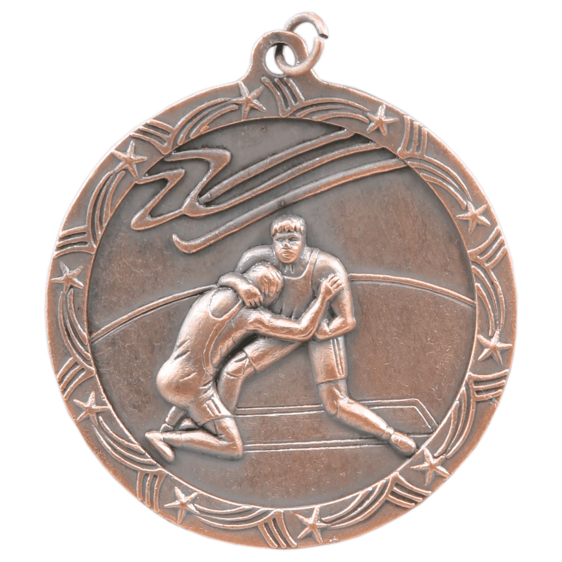 Antique Bronze Wrestling Shooting Star Medal - 2 1/2"