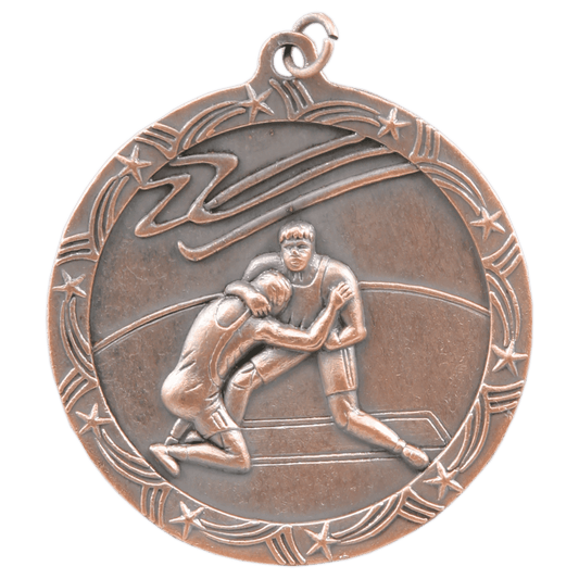 Antique Bronze Wrestling Shooting Star Medal - 2 1/2"