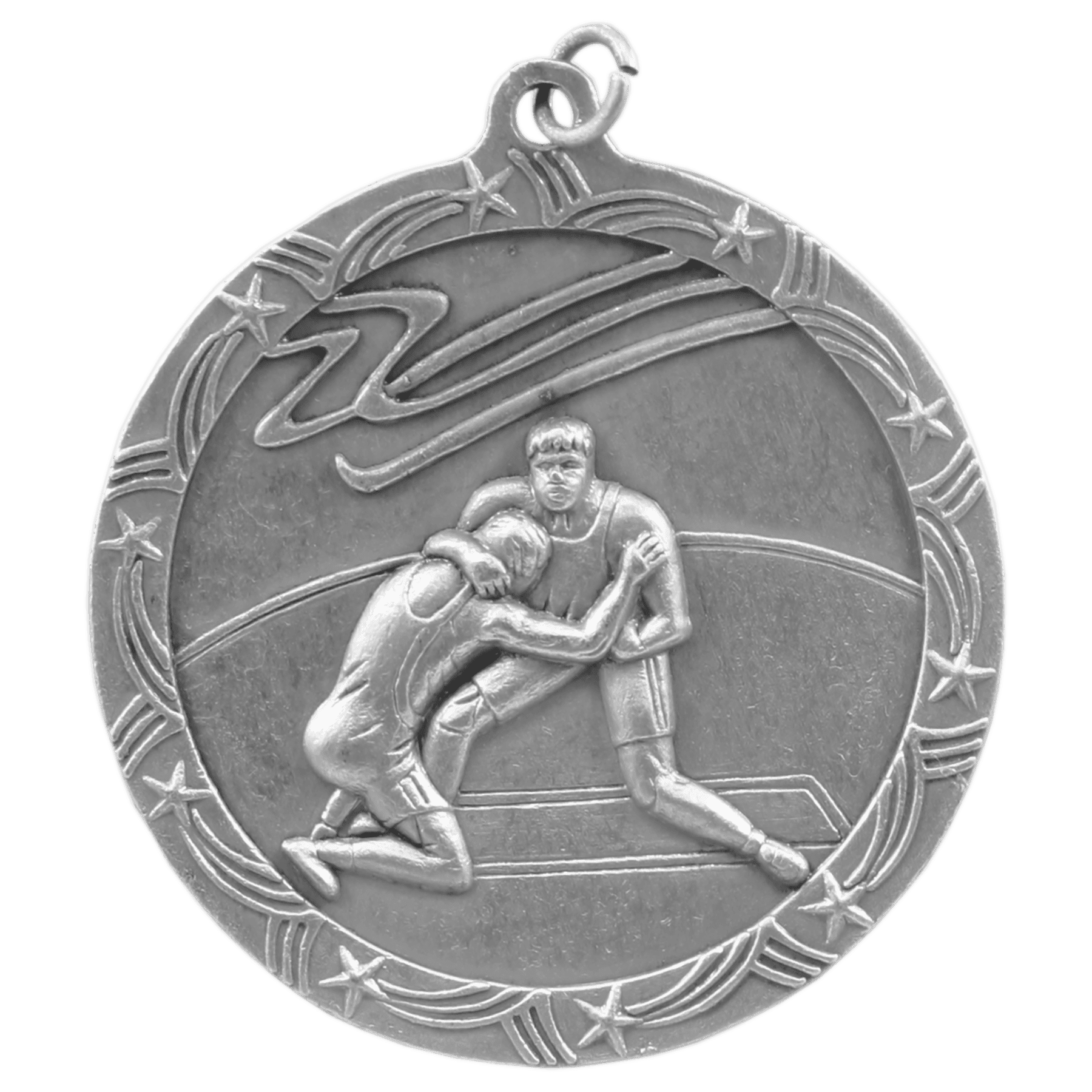 2 1/2" Antique Silver Wrestling Shooting Star Medal