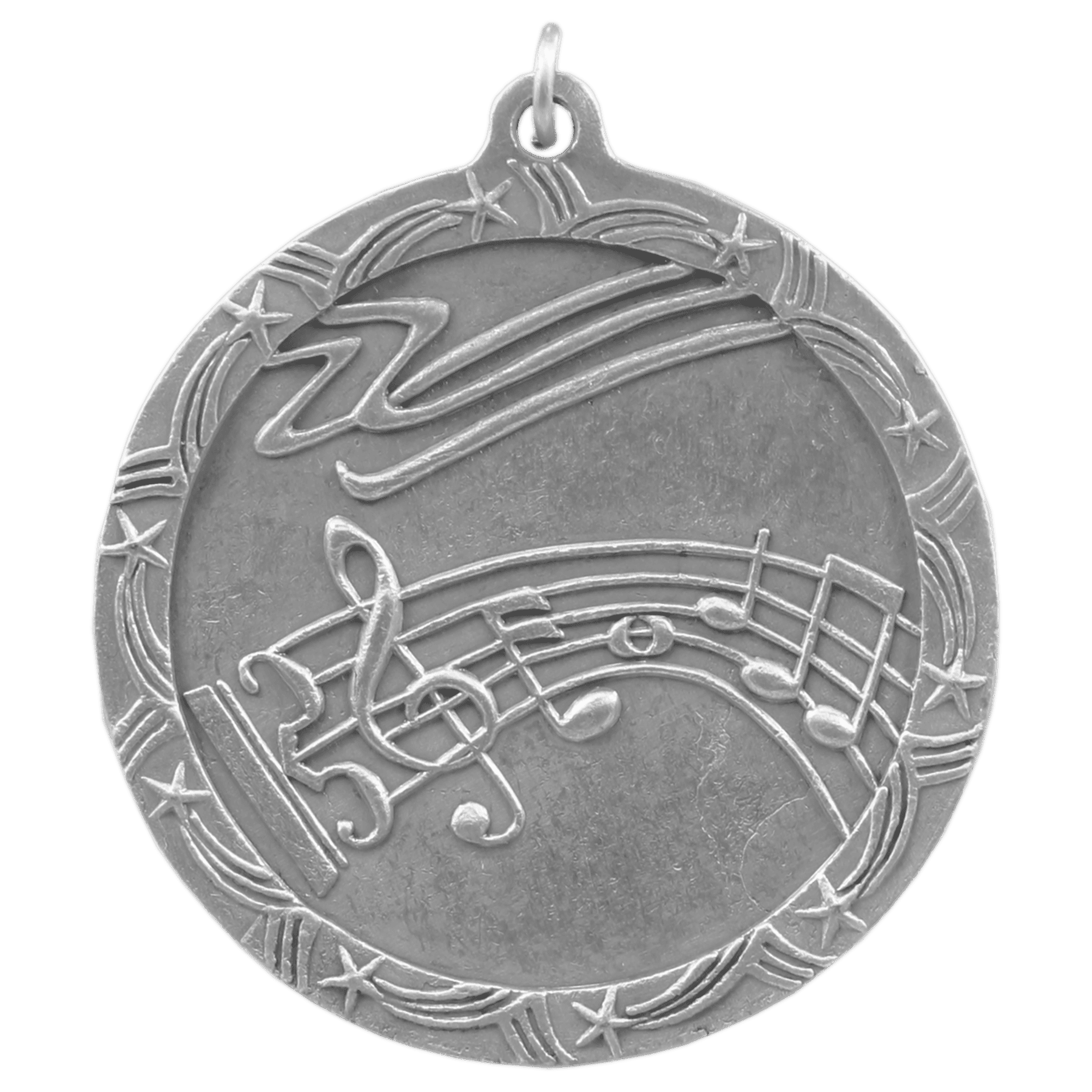 Antique Silver Music Shooting Star Medal - 2 1/2"