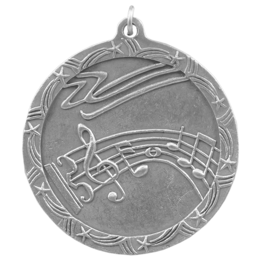 Antique Silver Music Shooting Star Medal - 2 1/2"