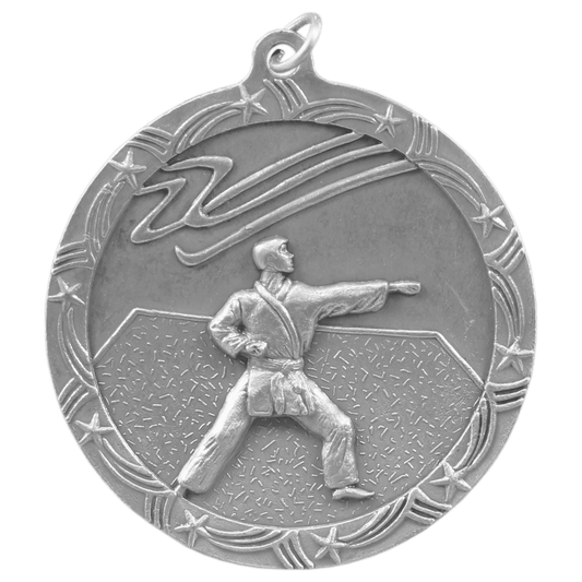 Antique Silver Martial Arts Shooting Star Medal - 2 1/2"