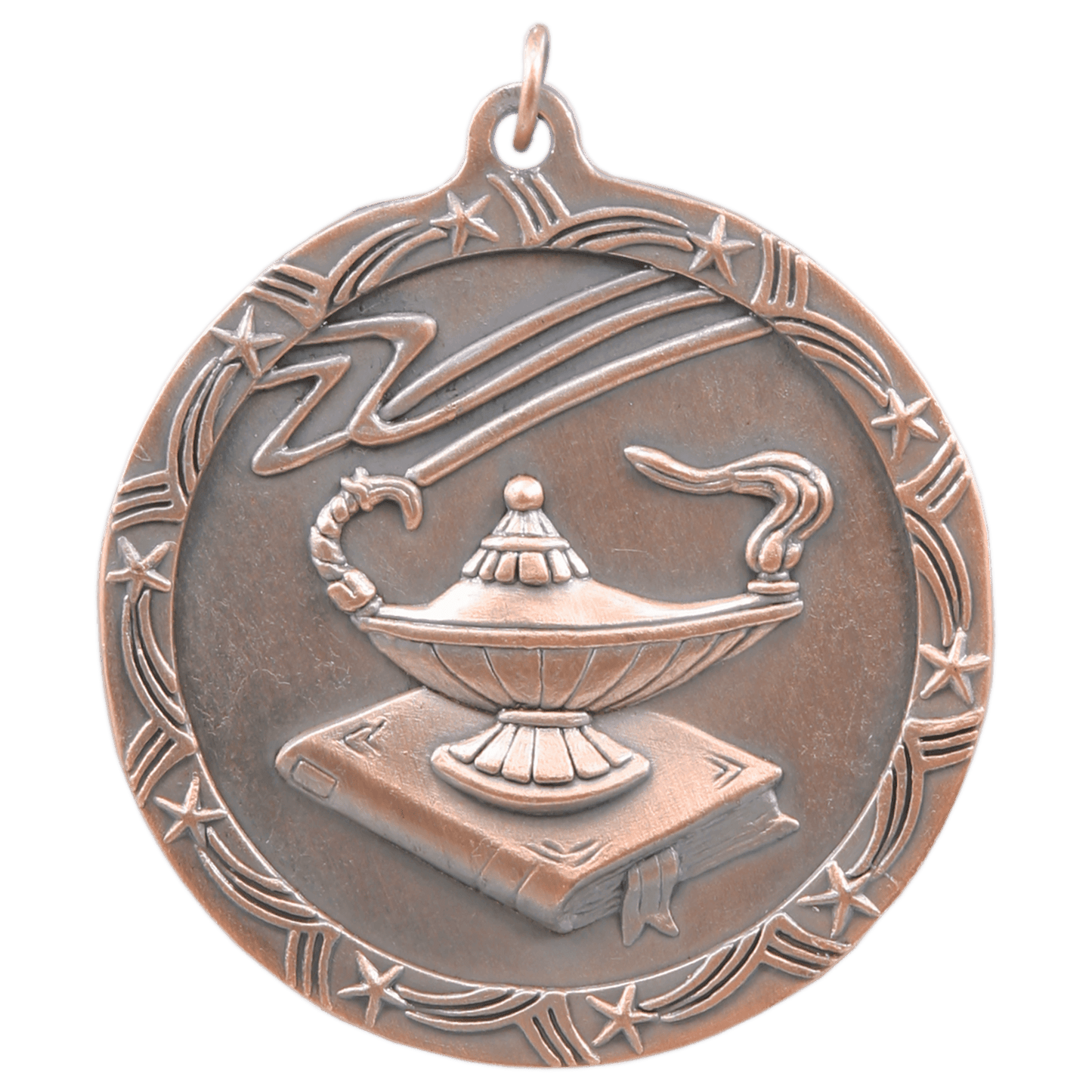 Antique Bronze Lamp of Knowledge Shooting Star Medal - 2 1/2"
