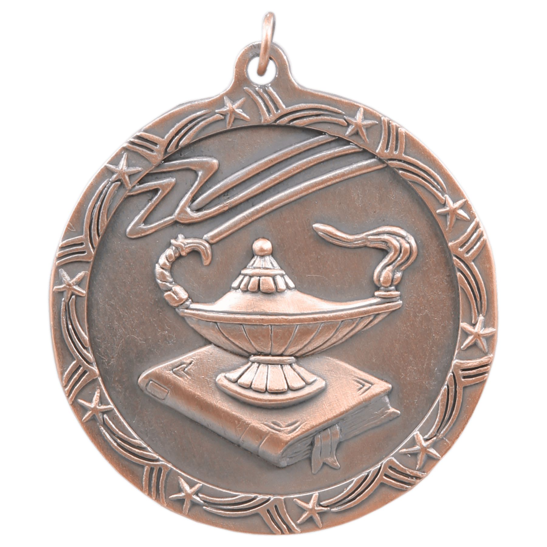 Antique Bronze Lamp of Knowledge Shooting Star Medal - 2 1/2"