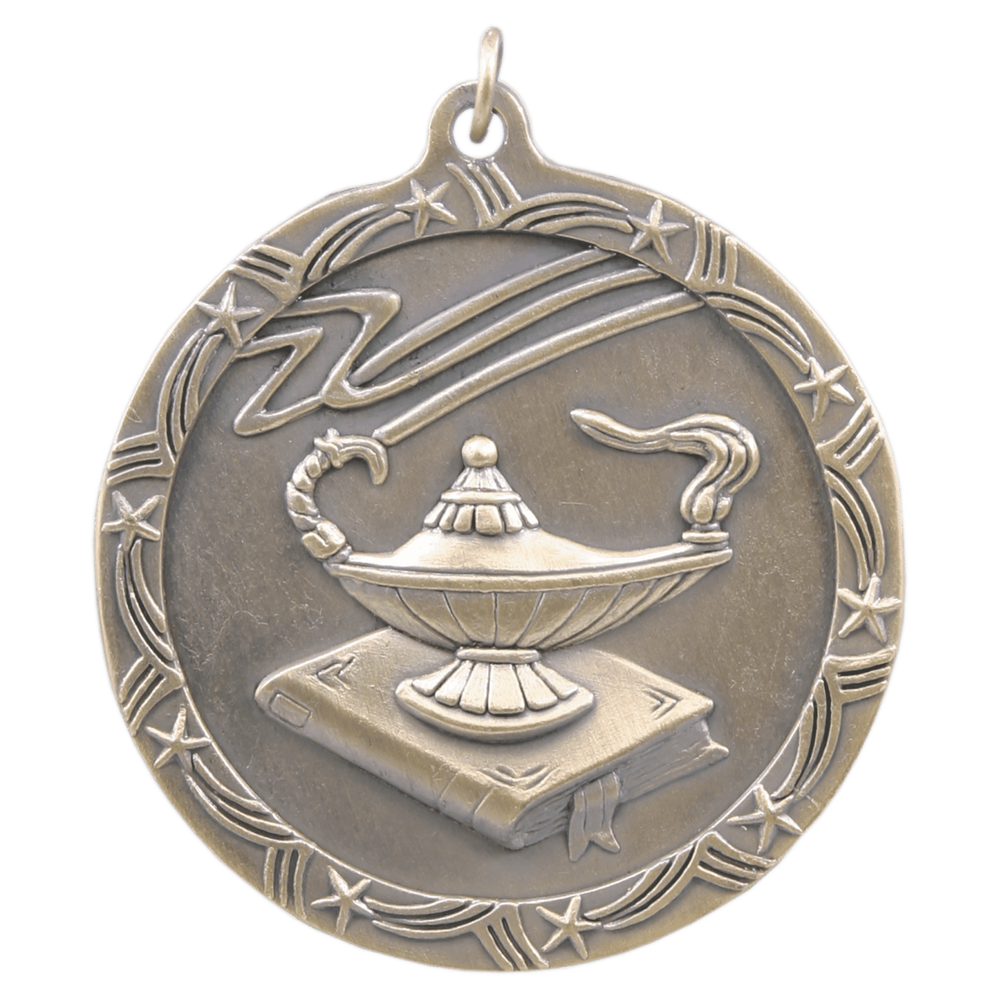 2 1/2" Antique Gold Lamp of Knowledge Shooting Star Medal