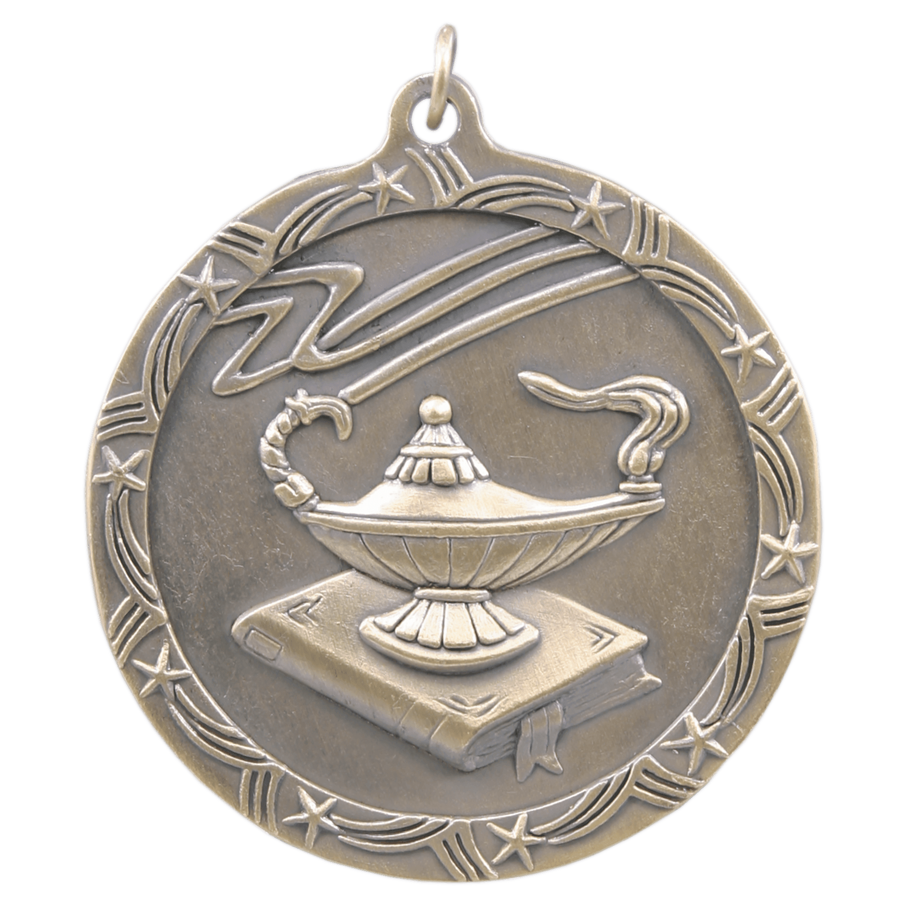 Antique Gold Lamp of Knowledge Shooting Star Medal - 2 1/2"