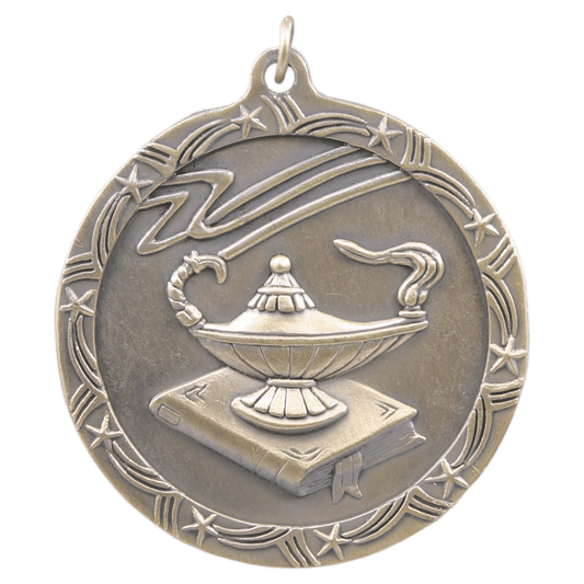 Antique Gold Lamp of Knowledge Shooting Star Medal - 2 1/2"