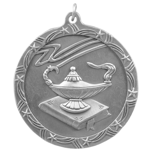 2 1/2" Antique Silver Lamp of Knowledge Shooting Star Medal