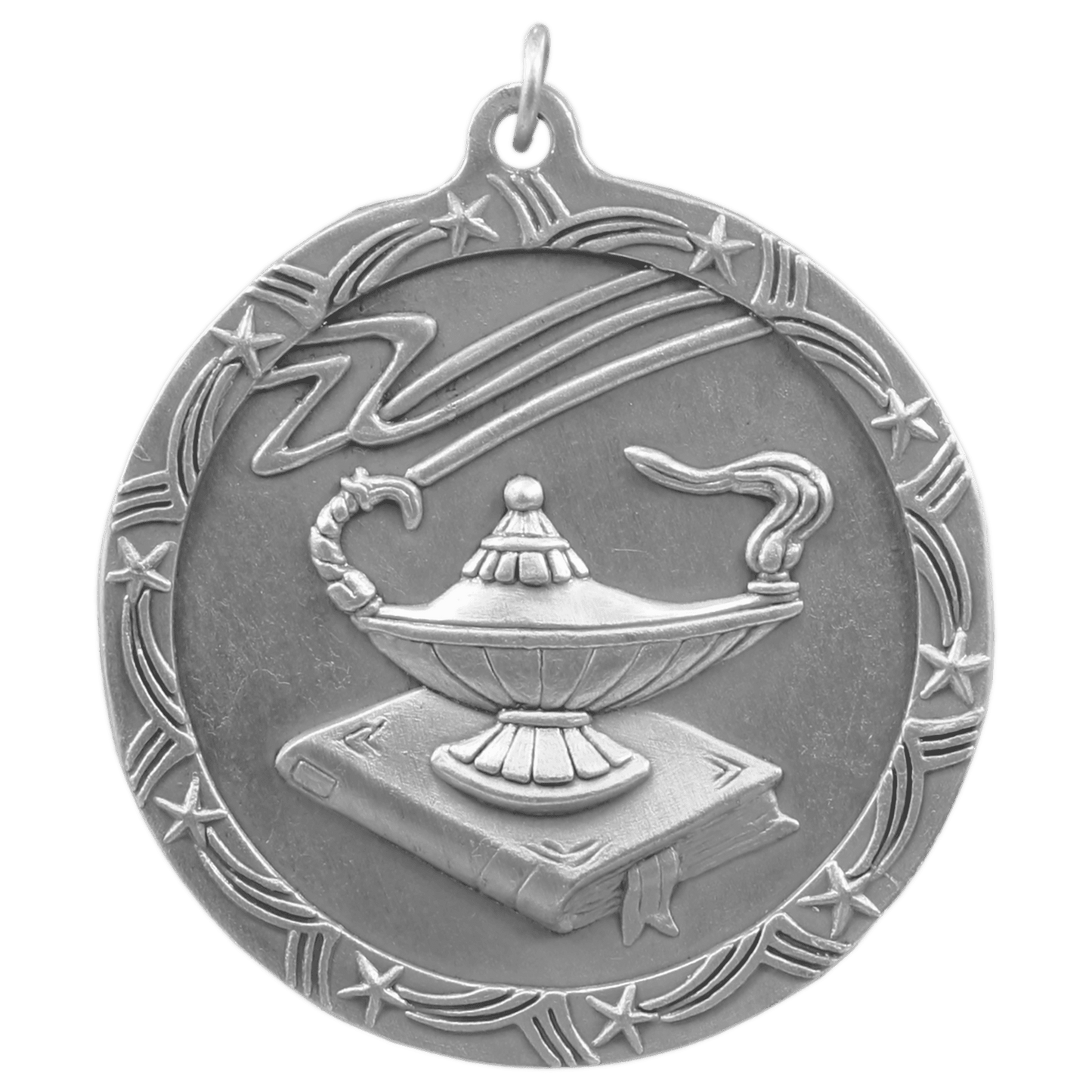 Antique Silver Lamp of Knowledge Shooting Star Medal - 2 1/2"