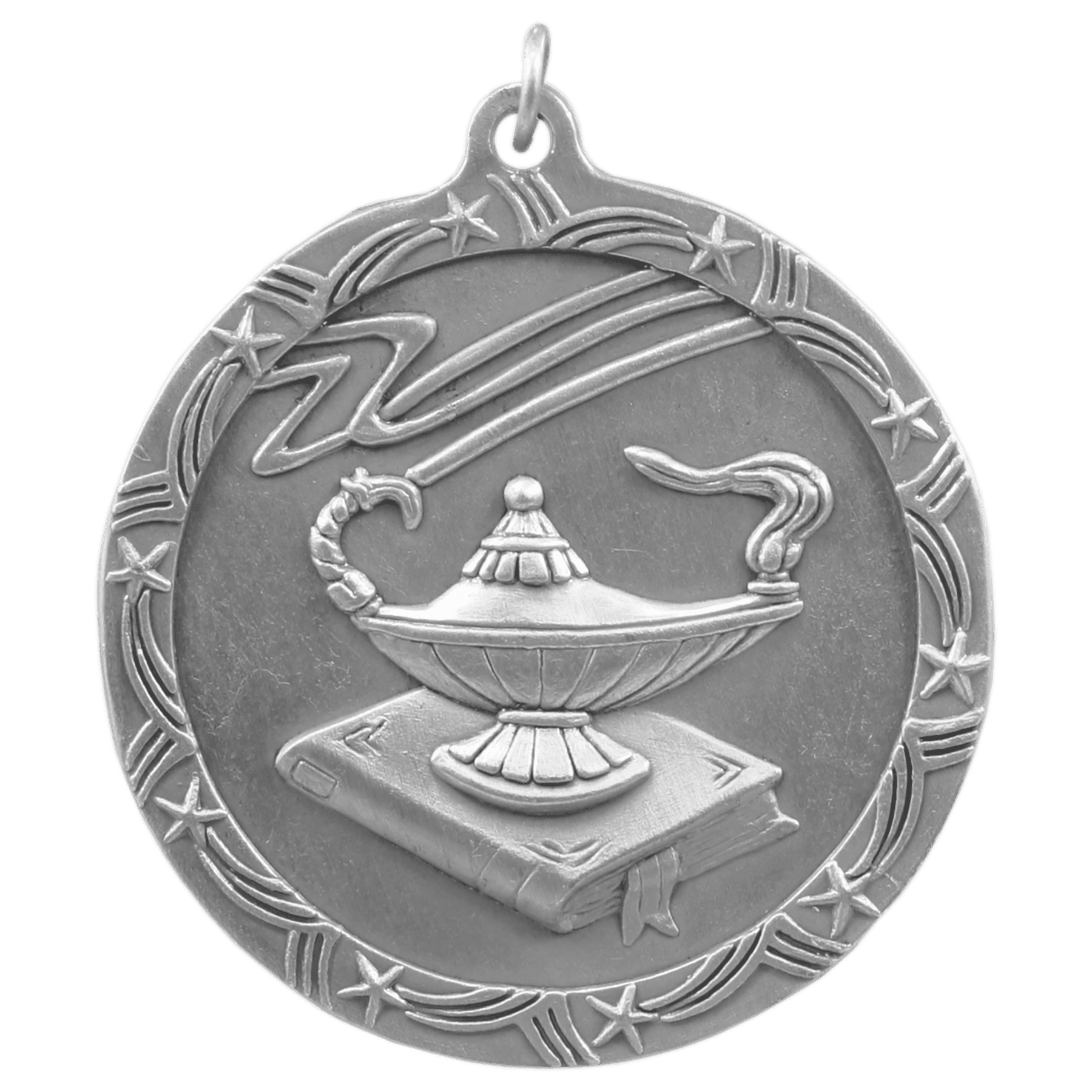 Antique Silver Lamp of Knowledge Shooting Star Medal - 2 1/2"