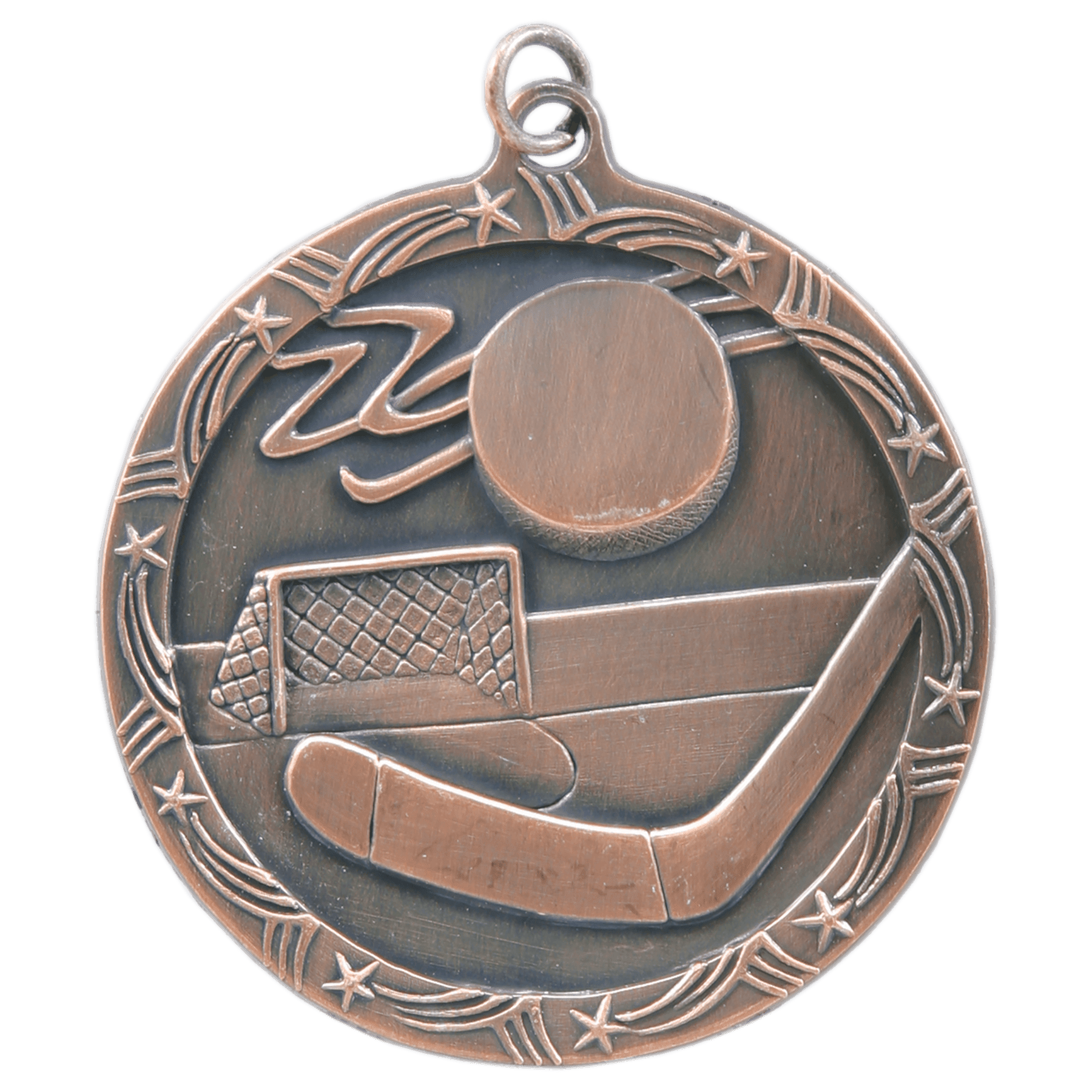 2 1/2" Antique Bronze Hockey Shooting Star Medal