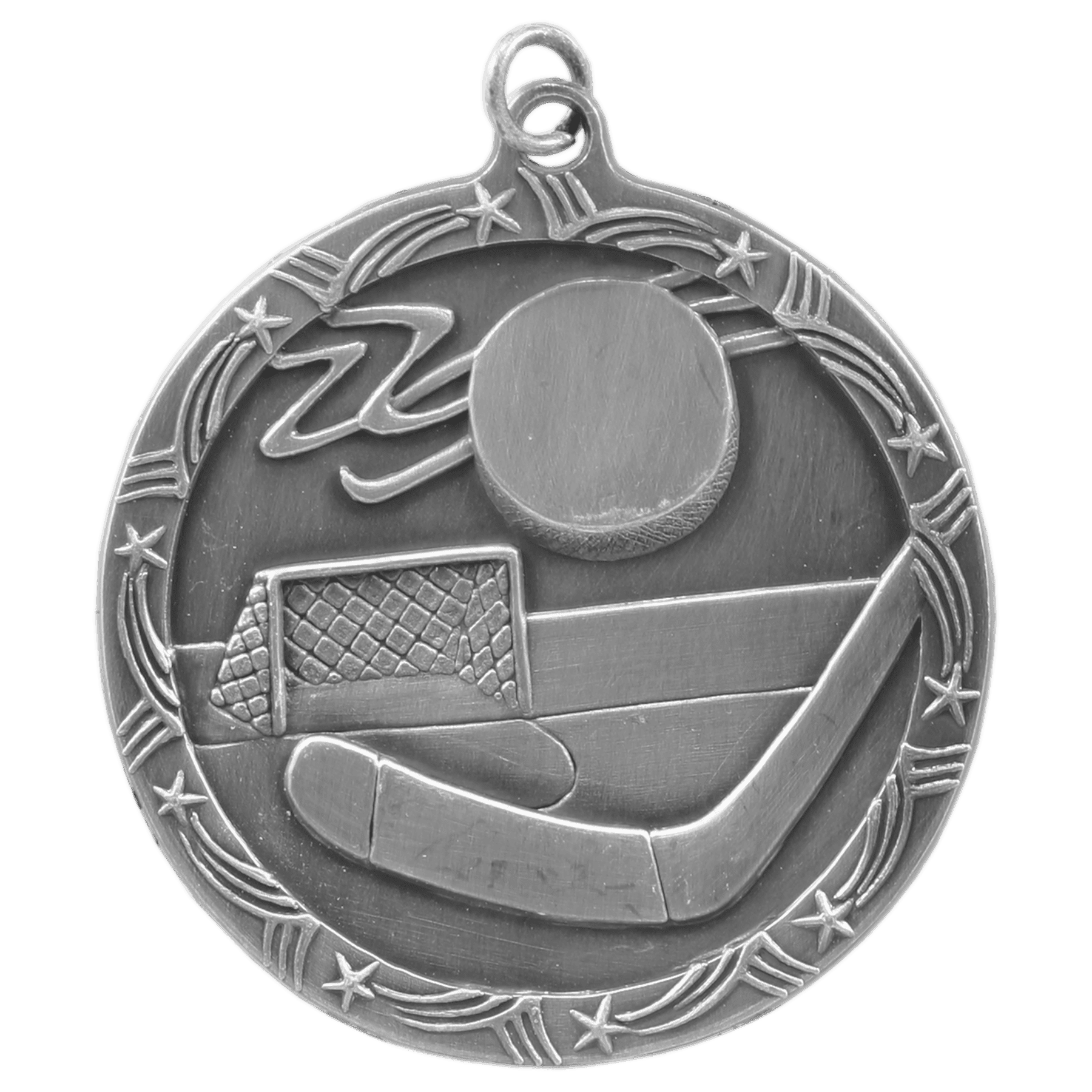 Antique Silver Hockey Shooting Star Medal - 2 1/2"