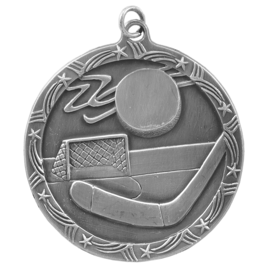 Antique Silver Hockey Shooting Star Medal - 2 1/2"
