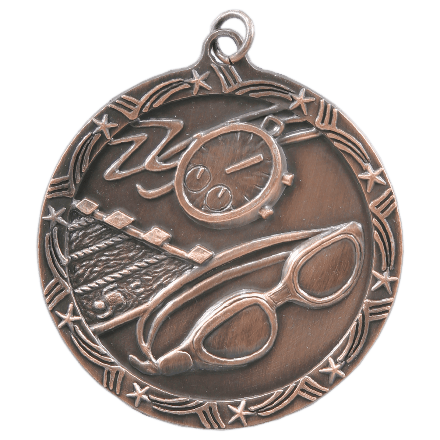 Antique Bronze Swimming Shooting Star Medal - 2 1/2"