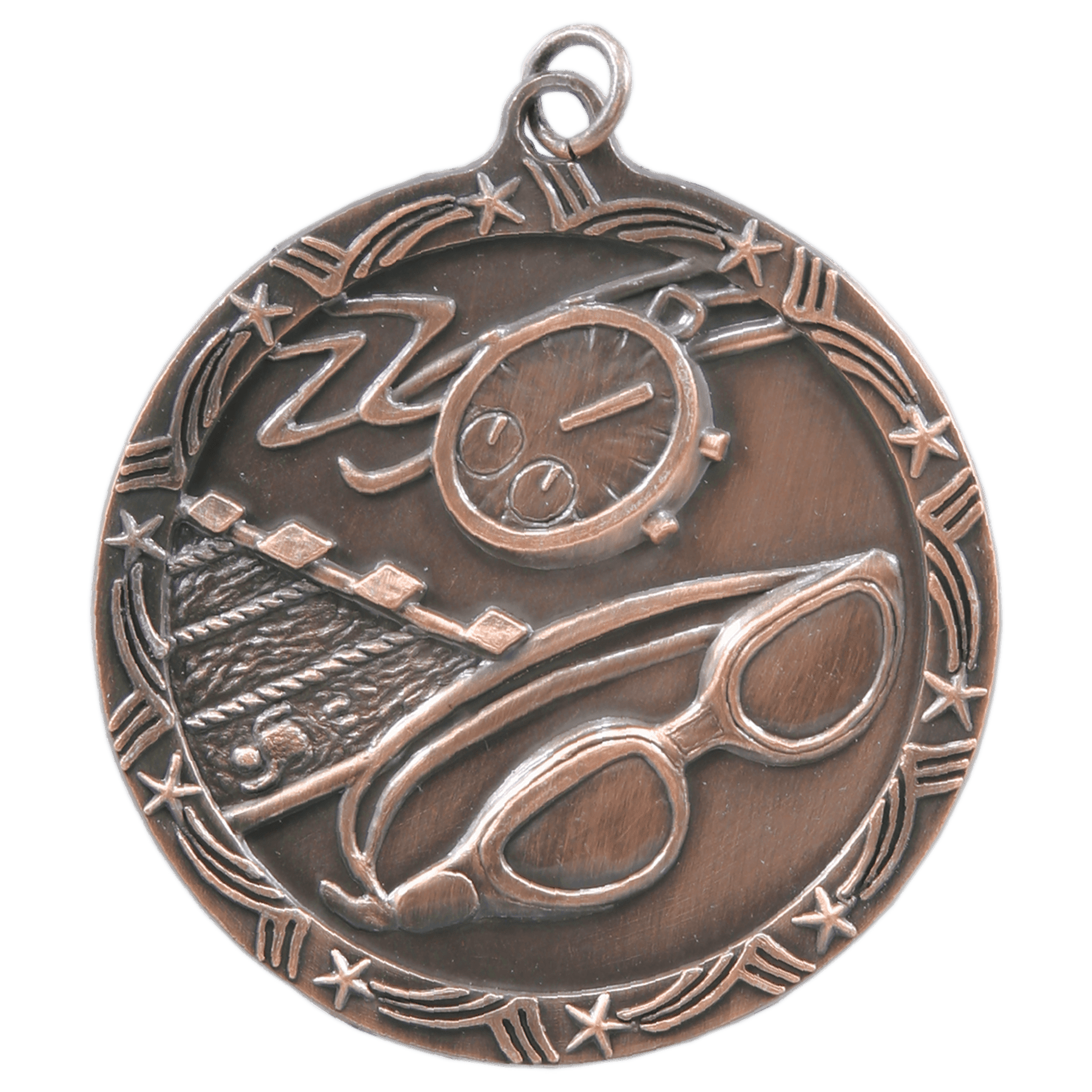 Antique Bronze Swimming Shooting Star Medal - 2 1/2"
