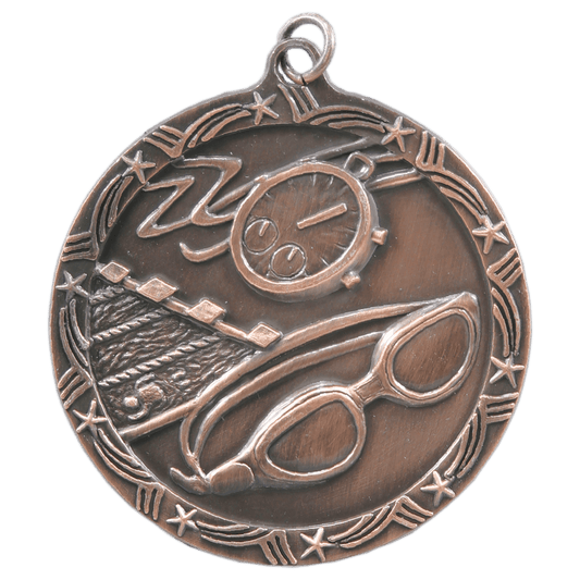 Antique Bronze Swimming Shooting Star Medal - 2 1/2"