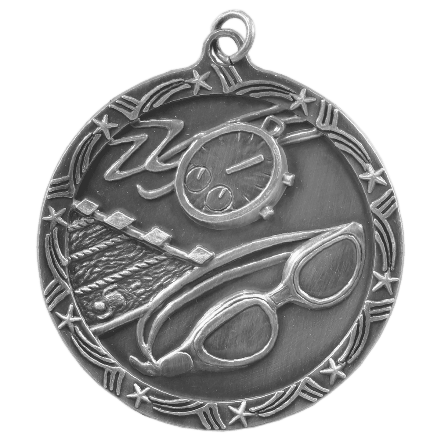 Antique Silver Swimming Shooting Star Medal - 2 1/2"