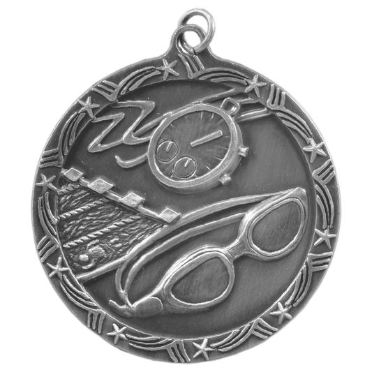 Antique Silver Swimming Shooting Star Medal - 2 1/2"