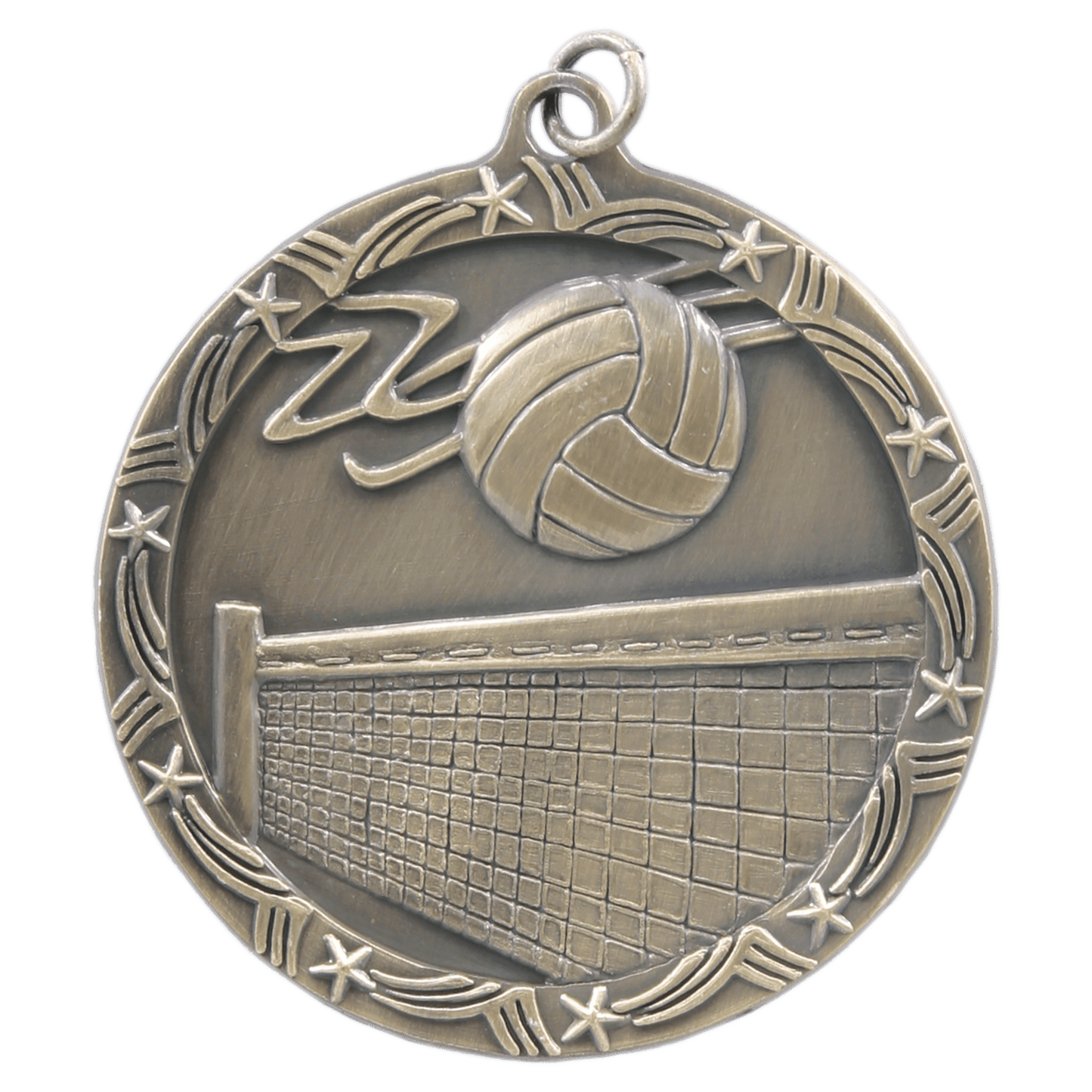 Antique Gold Volleyball Shooting Star Medal - 2 1/2"