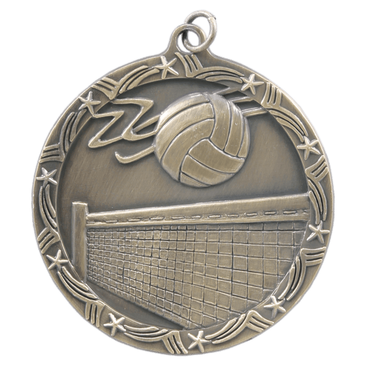 Antique Gold Volleyball Shooting Star Medal - 2 1/2"