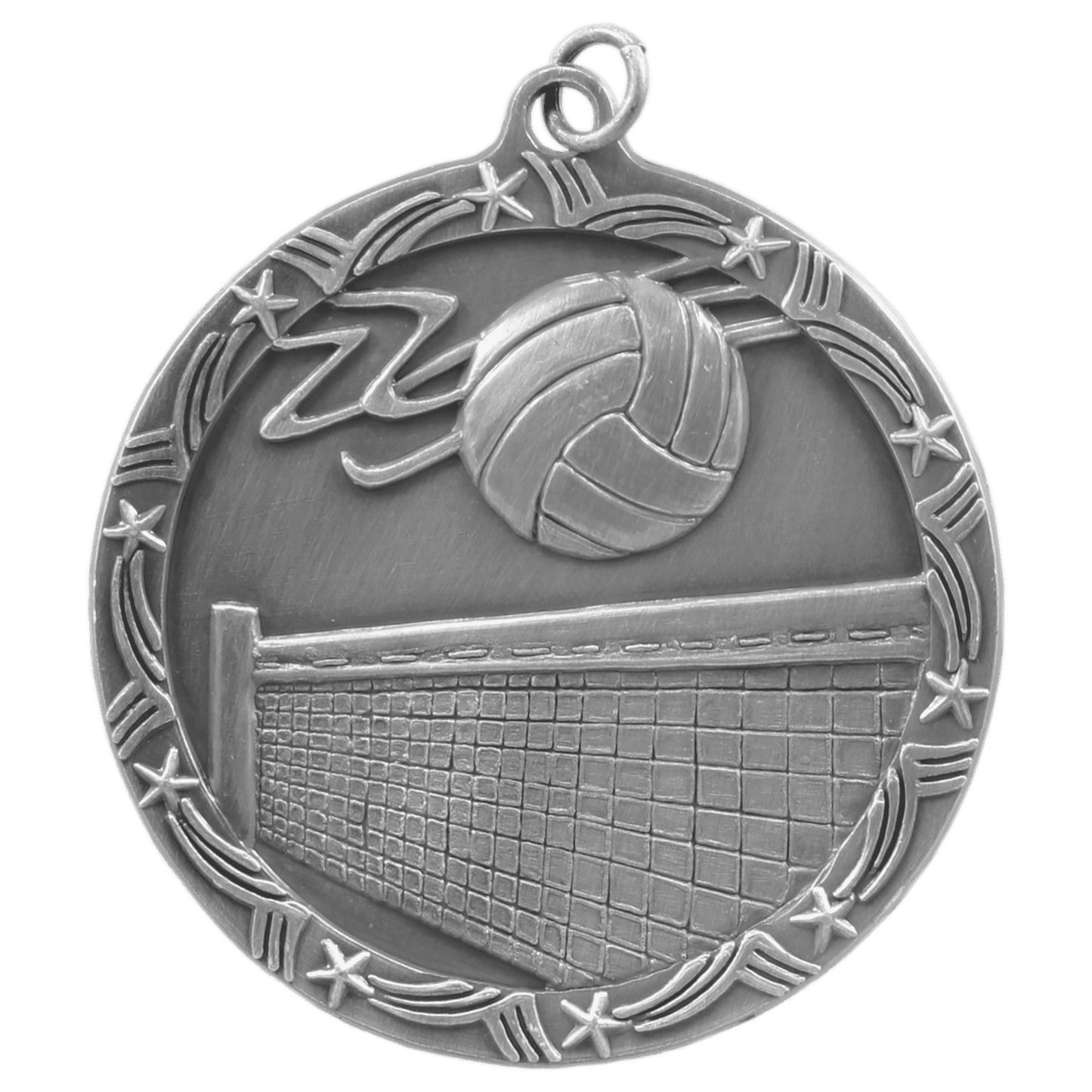 Antique Silver Volleyball Shooting Star Medal - 2 1/2"