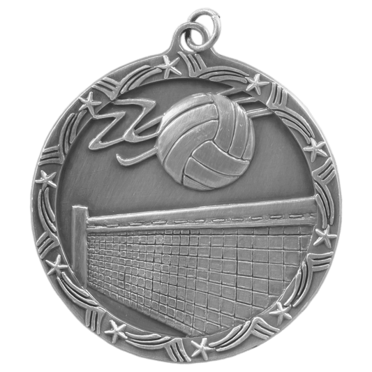 Antique Silver Volleyball Shooting Star Medal - 2 1/2"