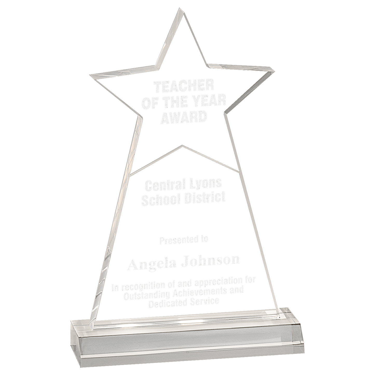 Clear Star Obelisk Acrylic with 5 3/4" inch Base - 4 3/4" x 8"