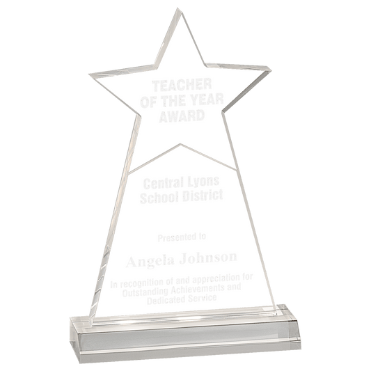 Clear Star Obelisk Acrylic with 5 3/4" inch Base - 4 3/4" x 8"