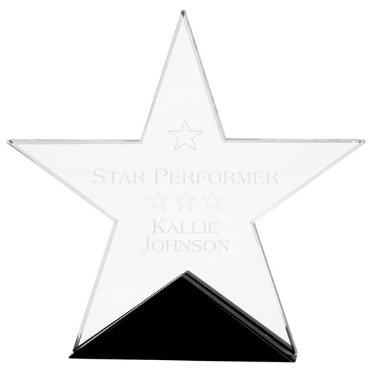 Clear Glass Star on Black Base - 7 3/4" x 7 1/2"