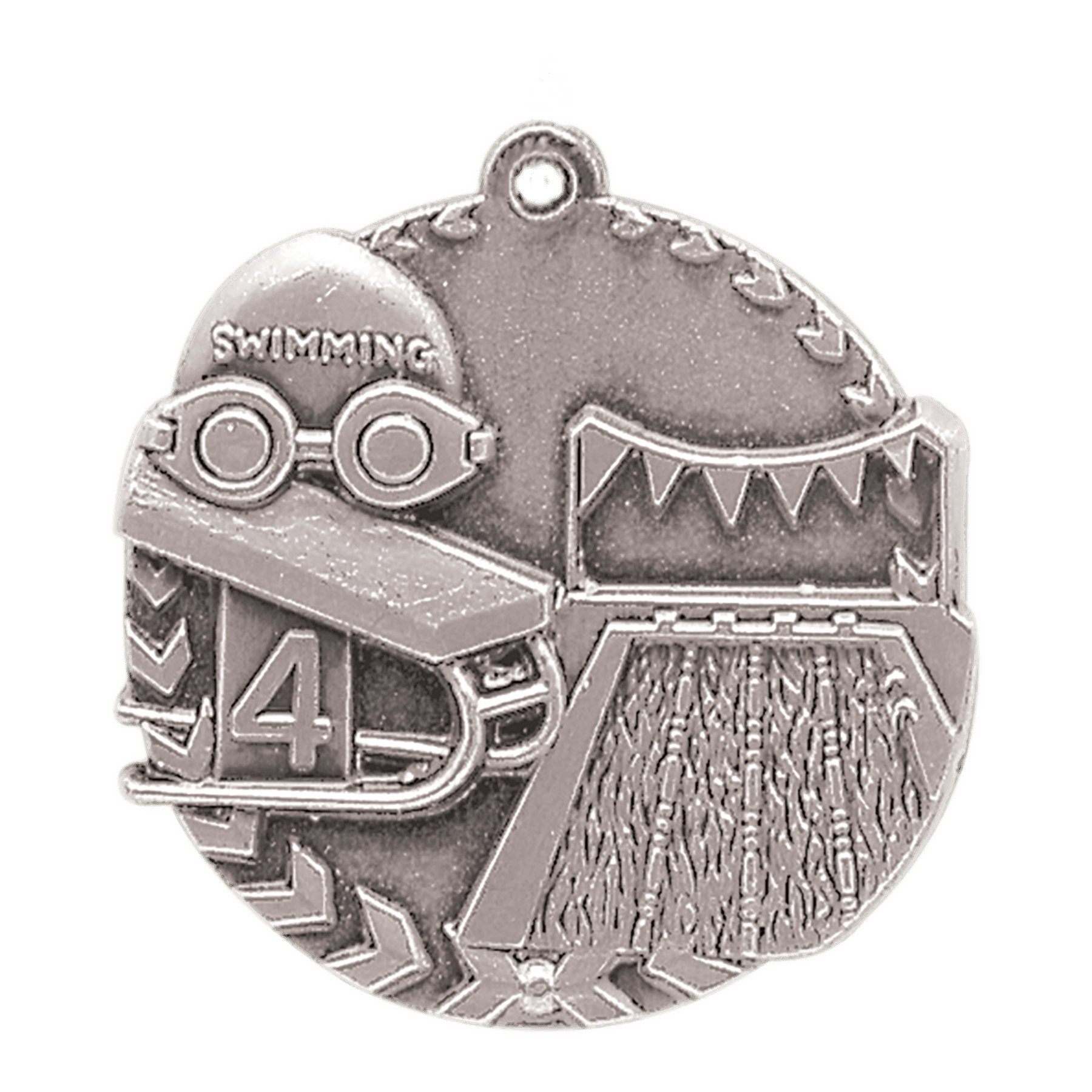 Antique Silver Swimming Millennium Medal - 1 3/4"