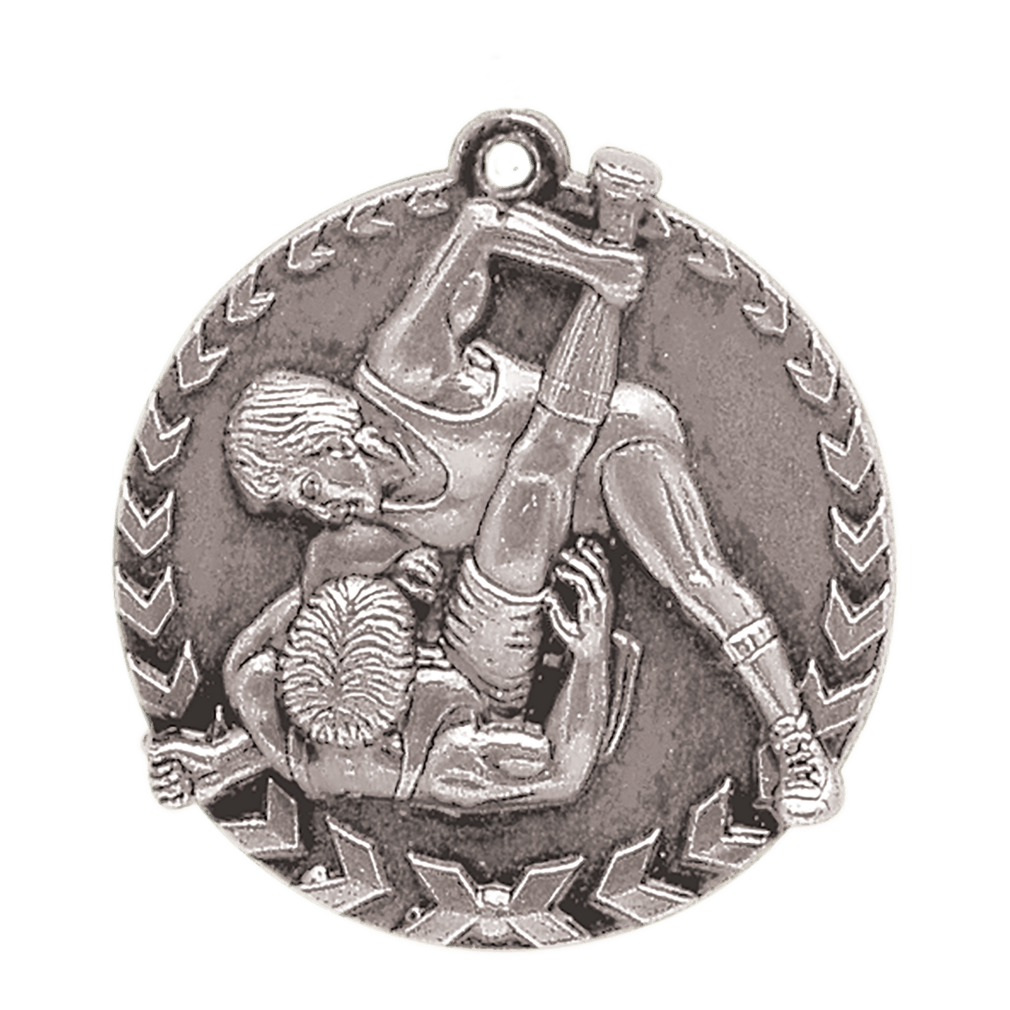 Antique Silver Wrestling Millennium Medal - 1 3/4"