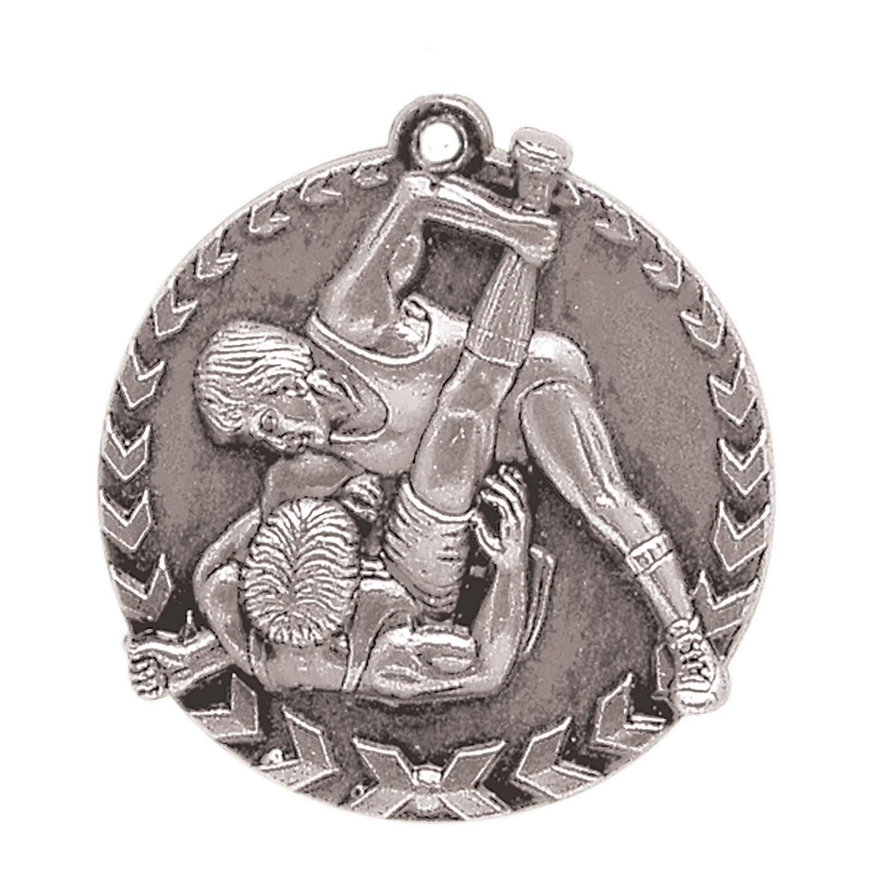 Antique Silver Wrestling Millennium Medal - 1 3/4"