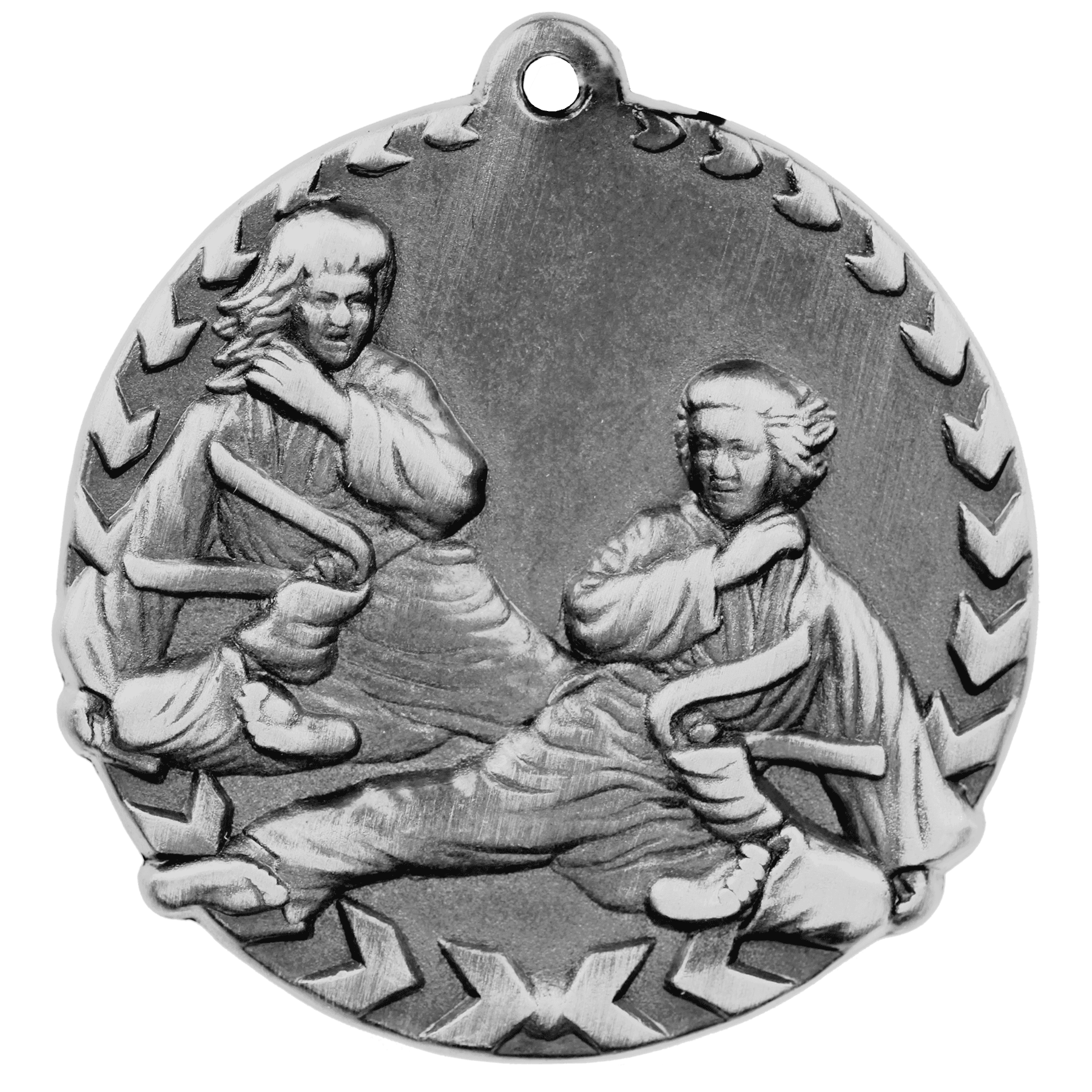 Antique Silver Martial Arts Millennium Medal - 1 3/4"