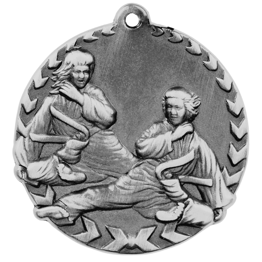 Antique Silver Martial Arts Millennium Medal - 1 3/4"